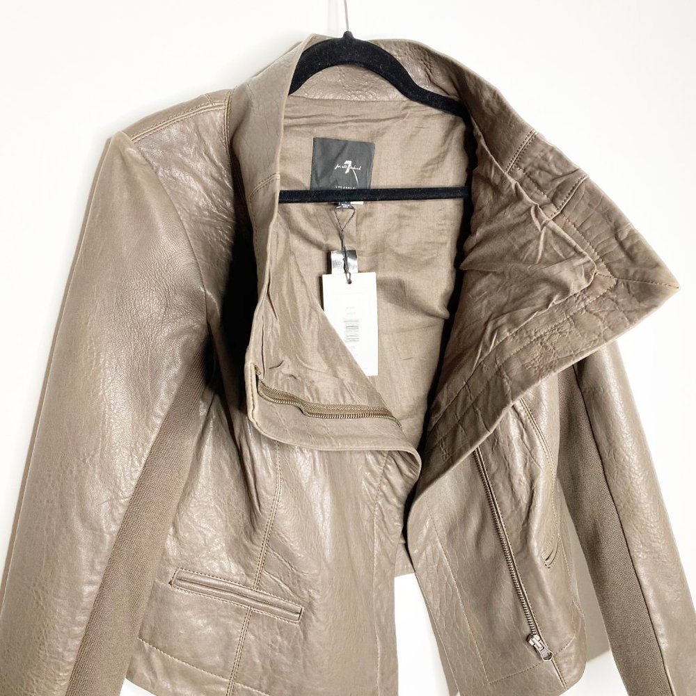 7 FOR ALL MANKIND Real Grey Leather Moto Jacket S - Picture 3 of 15